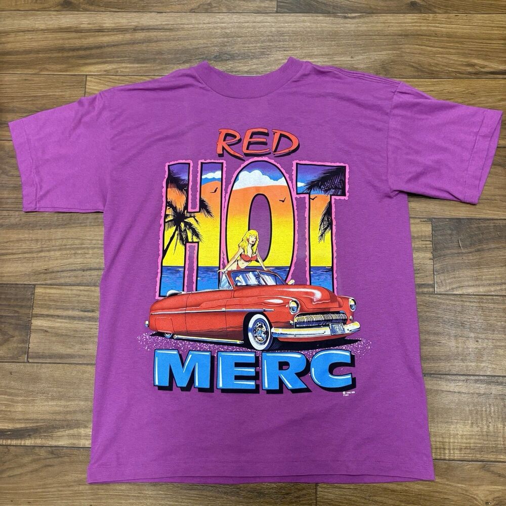 Vintage 1992 SSI Car Hot Merc Graphic T Shirt Mens Size Large Car Purple